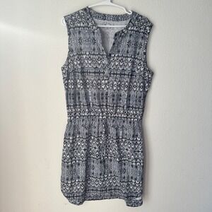 Gerry Women Black White Geometric Tribal Print Sleeveless Elastic Waist Dress L